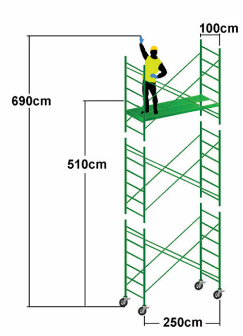 Set 12 for 250cm Mobile Steel Scaffold Tower – Set 12 / 1.84m Length / Approx. Reach Height: Up to 6.90m