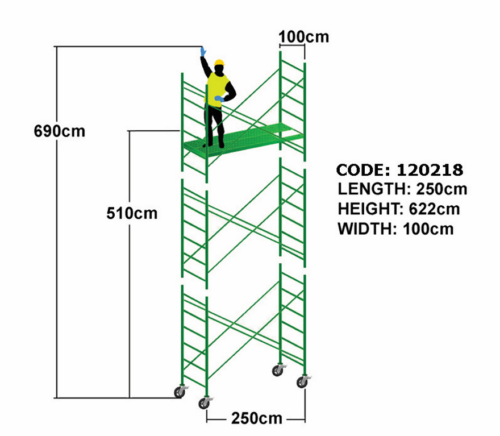 Set 5 for 250cm Mobile Steel Scaffold Tower – Set 5 / 2.50m Length / Approx. Reach Height: Up to 6.90m