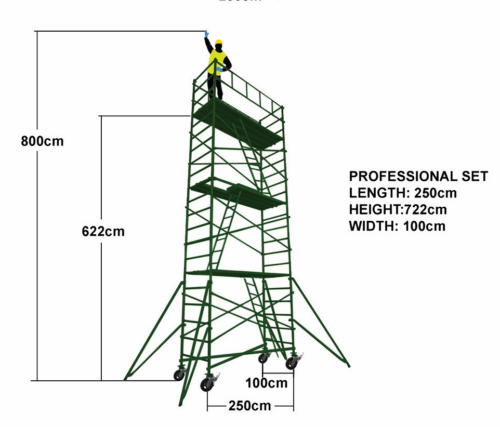 Set 7 for 250cm Mobile Steel Scaffold Tower – Set 7 / Approx. Reach Height: Up to 8.00m